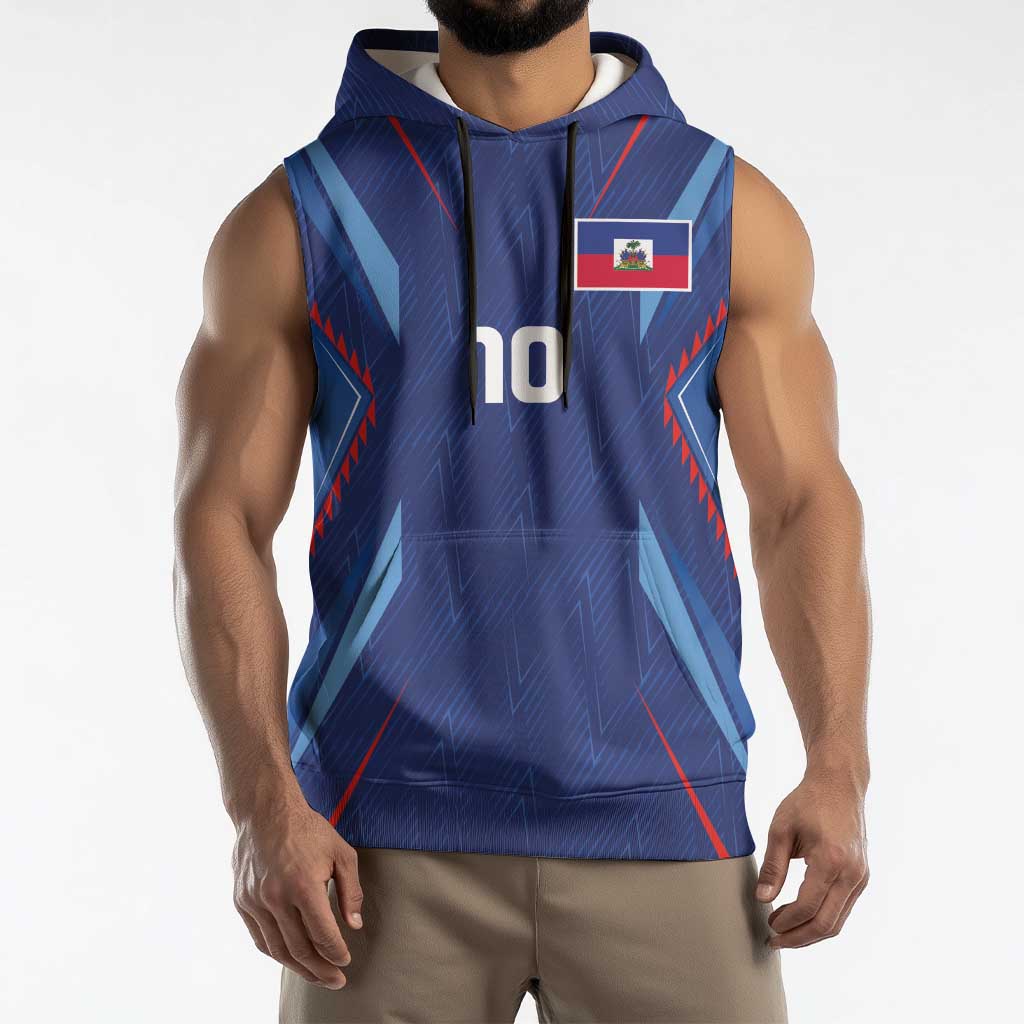 Custom Haiti National Football Sleeveless Hoodie Sporty Style - Wonder Print Shop