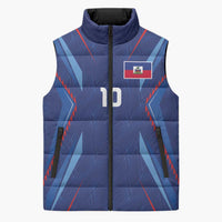 Custom Haiti National Football Sleeveless Puffer Jacket Sporty Style - Wonder Print Shop