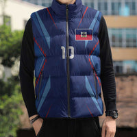 Custom Haiti National Football Sleeveless Puffer Jacket Sporty Style - Wonder Print Shop