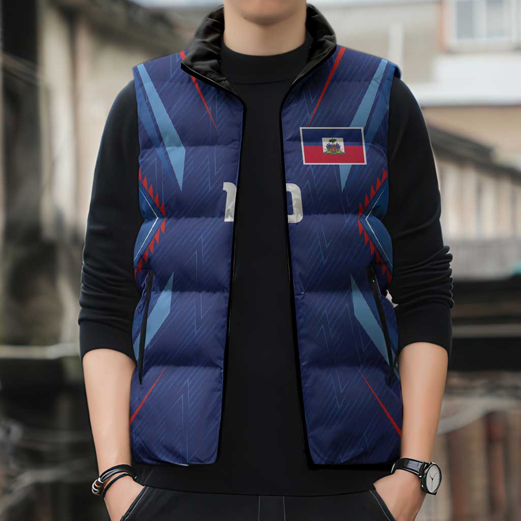 Custom Haiti National Football Sleeveless Puffer Jacket Sporty Style - Wonder Print Shop