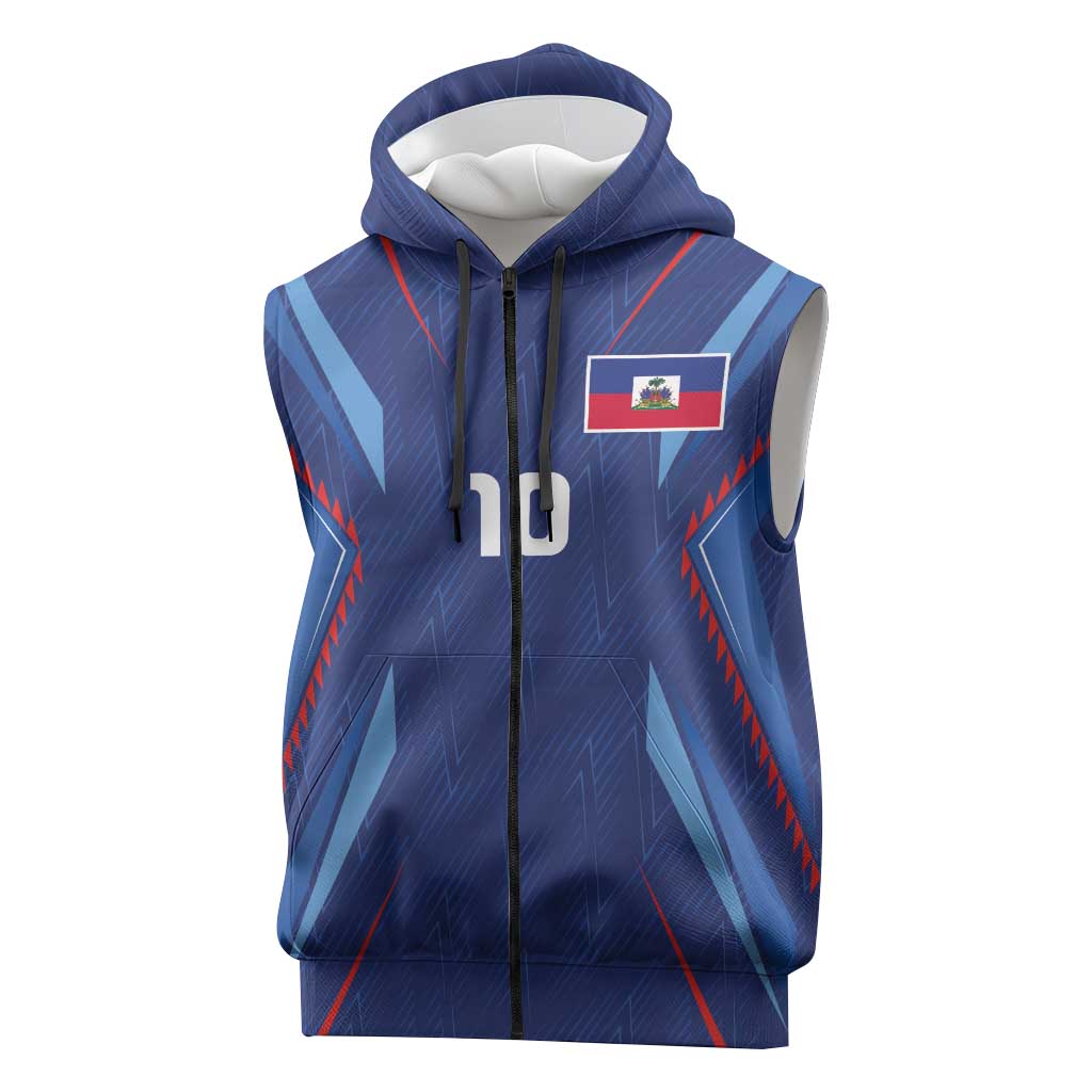 Custom Haiti National Football Sleeveless Zip Hoodie Sporty Style - Wonder Print Shop