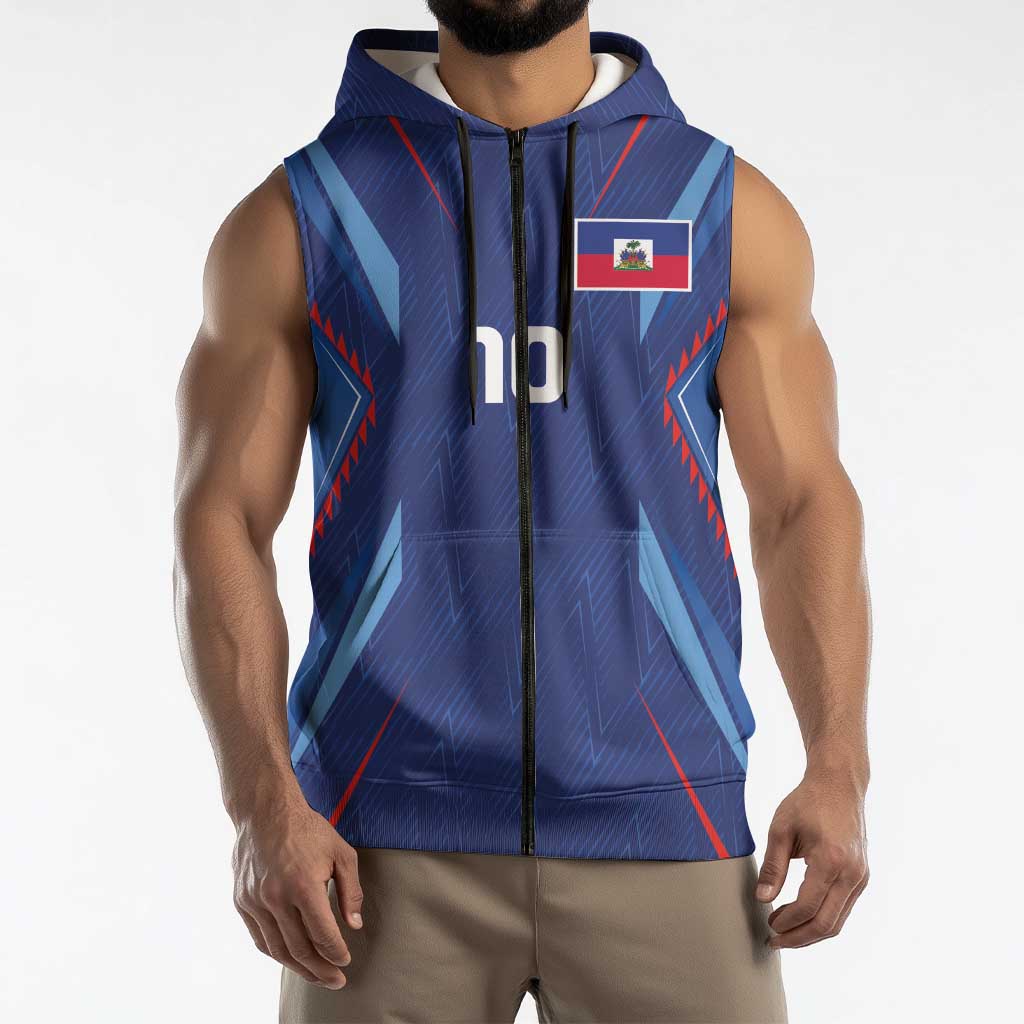 Custom Haiti National Football Sleeveless Zip Hoodie Sporty Style - Wonder Print Shop