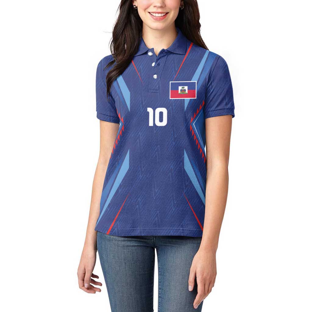Custom Haiti National Football Women Polo Shirt Sporty Style - Wonder Print Shop