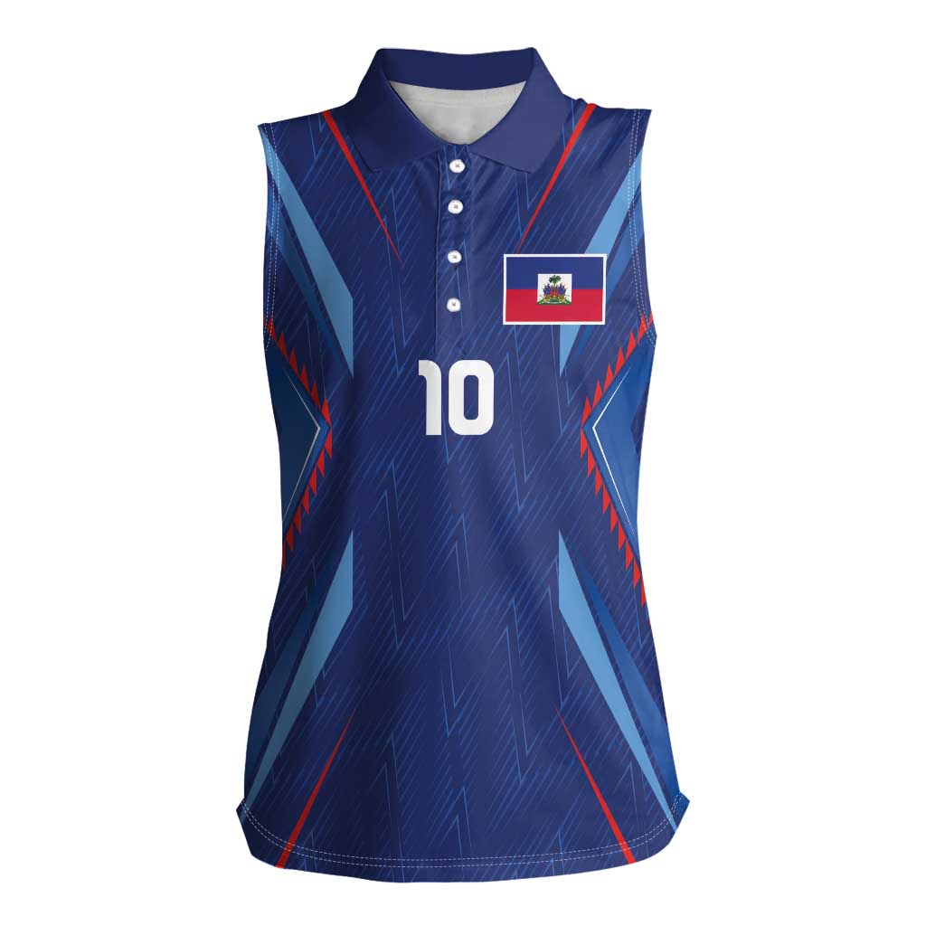 Custom Haiti National Football Women Sleeveless Polo Shirt Sporty Style - Wonder Print Shop