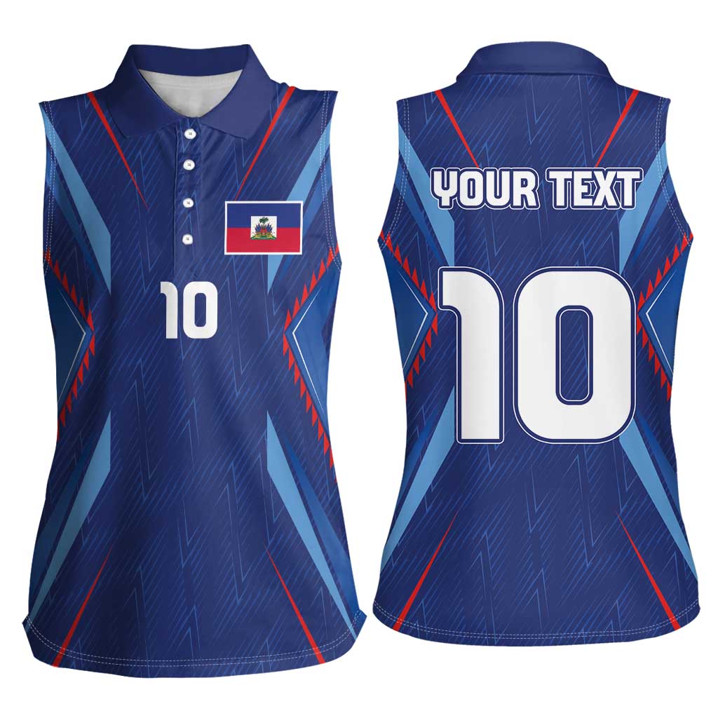 Custom Haiti National Football Women Sleeveless Polo Shirt Sporty Style - Wonder Print Shop