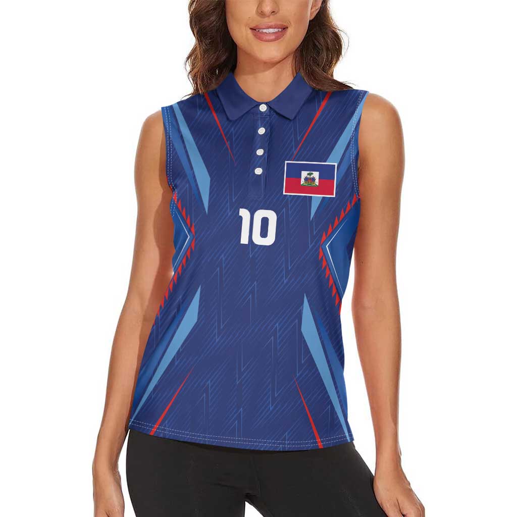 Custom Haiti National Football Women Sleeveless Polo Shirt Sporty Style - Wonder Print Shop