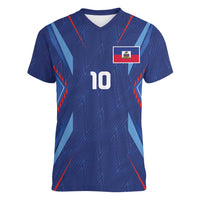 Custom Haiti National Football Women V-Neck T-Shirt Sporty Style - Wonder Print Shop