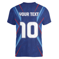 Custom Haiti National Football Women V-Neck T-Shirt Sporty Style - Wonder Print Shop