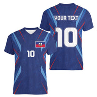 Custom Haiti National Football Women V-Neck T-Shirt Sporty Style - Wonder Print Shop