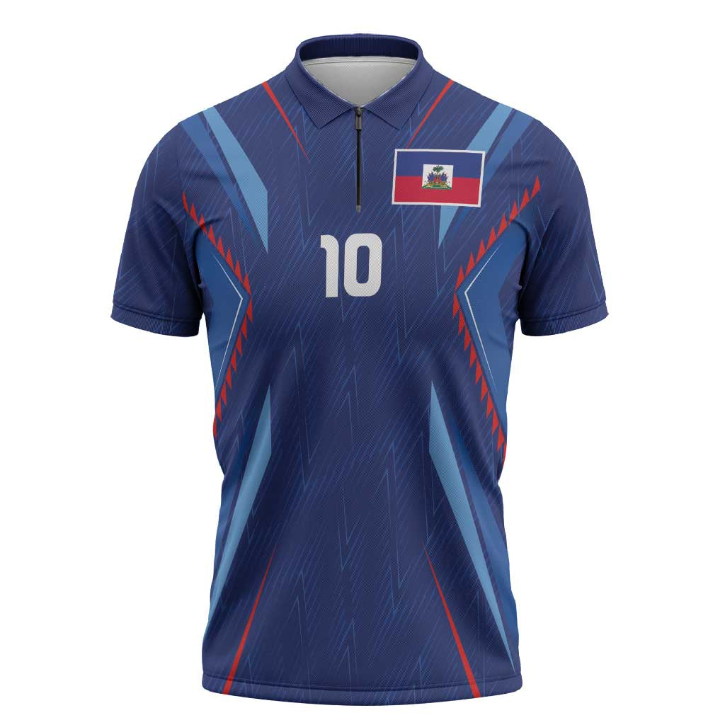 Custom Haiti National Football Zipper Polo Shirt Sporty Style - Wonder Print Shop