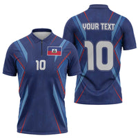 Custom Haiti National Football Zipper Polo Shirt Sporty Style - Wonder Print Shop