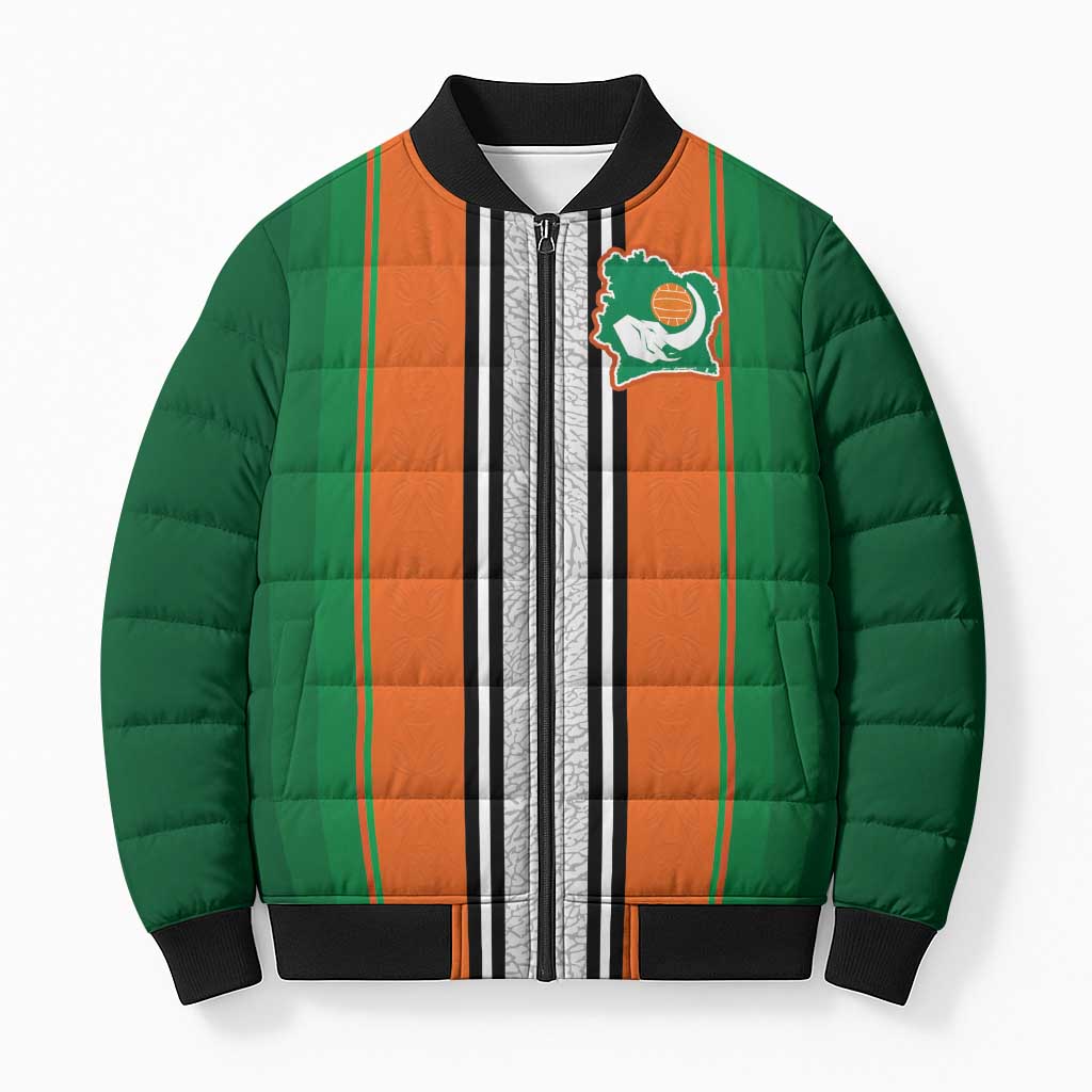 Custom Ivory Coast National Football Bomber Puffer Jacket Les Elephants-Striped Sport Style - Wonder Print Shop