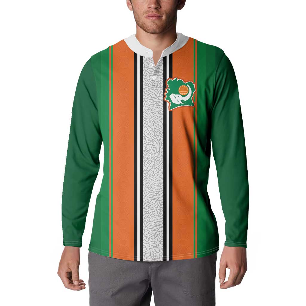 Custom Ivory Coast National Football Button Sweatshirt Les Elephants-Striped Sport Style - Wonder Print Shop