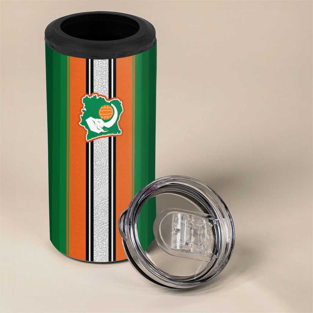 Custom Ivory Coast National Football 4 in 1 Can Cooler Tumbler Les Elephants-Striped Sport Style - Wonder Print Shop