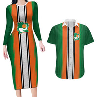 Custom Ivory Coast National Football Couples Matching Long Sleeve Bodycon Dress and Hawaiian Shirt Les Elephants-Striped Sport Style - Wonder Print Shop