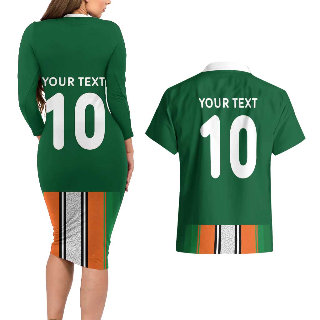 Custom Ivory Coast National Football Couples Matching Long Sleeve Bodycon Dress and Hawaiian Shirt Les Elephants-Striped Sport Style - Wonder Print Shop