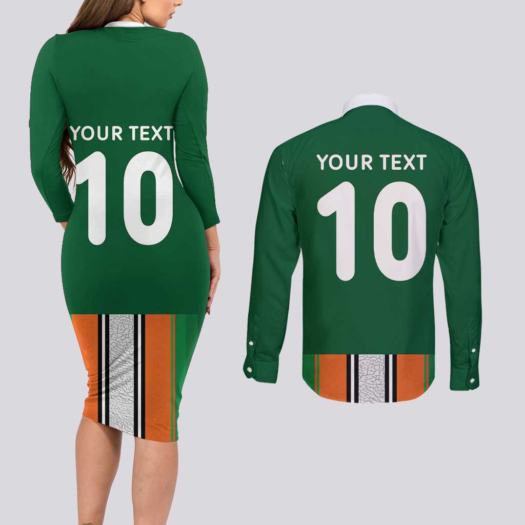 Custom Ivory Coast National Football Couples Matching Long Sleeve Bodycon Dress and Long Sleeve Button Shirt Les Elephants-Striped Sport Style - Wonder Print Shop