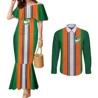 Custom Ivory Coast National Football Couples Matching Mermaid Dress and Long Sleeve Button Shirt Les Elephants-Striped Sport Style - Wonder Print Shop