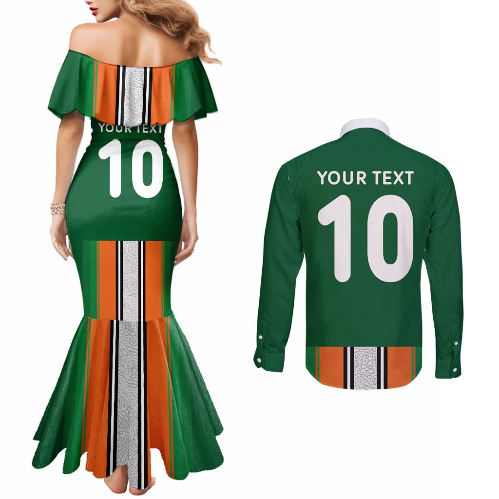 Custom Ivory Coast National Football Couples Matching Mermaid Dress and Long Sleeve Button Shirt Les Elephants-Striped Sport Style - Wonder Print Shop