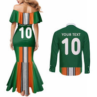Custom Ivory Coast National Football Couples Matching Mermaid Dress and Long Sleeve Button Shirt Les Elephants-Striped Sport Style - Wonder Print Shop