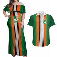Custom Ivory Coast National Football Couples Matching Off Shoulder Maxi Dress and Hawaiian Shirt Les Elephants-Striped Sport Style - Wonder Print Shop