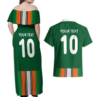 Custom Ivory Coast National Football Couples Matching Off Shoulder Maxi Dress and Hawaiian Shirt Les Elephants-Striped Sport Style - Wonder Print Shop