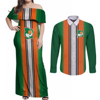 Custom Ivory Coast National Football Couples Matching Off Shoulder Maxi Dress and Long Sleeve Button Shirt Les Elephants-Striped Sport Style - Wonder Print Shop