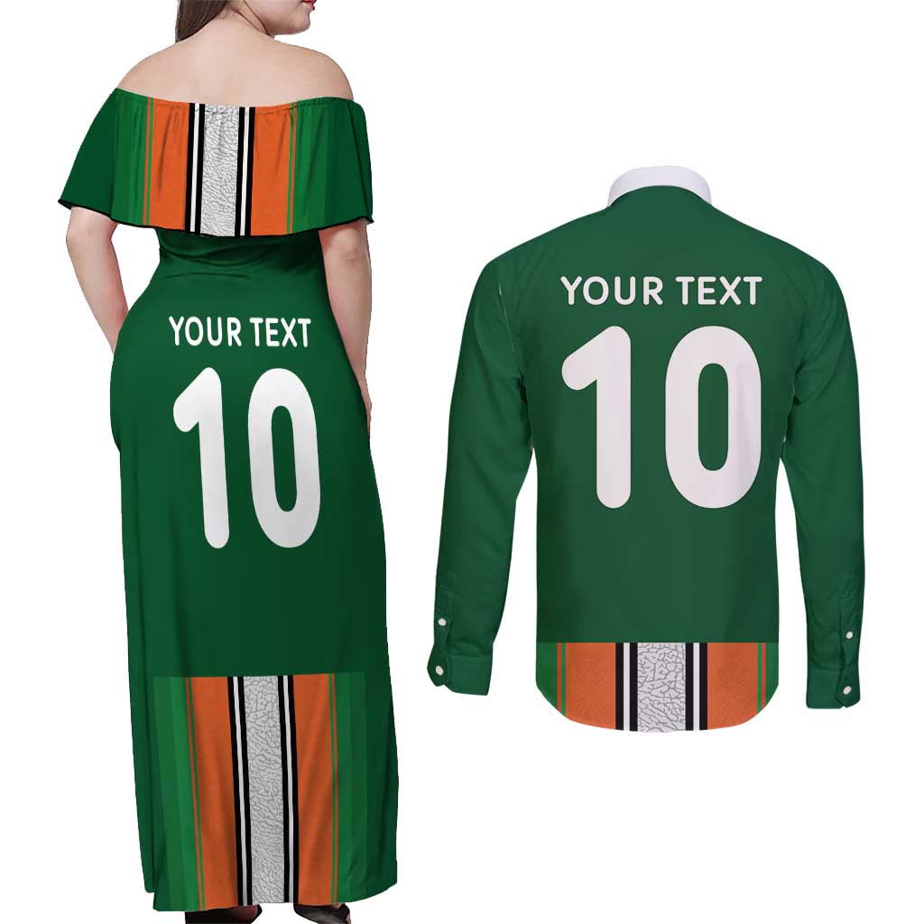 Custom Ivory Coast National Football Couples Matching Off Shoulder Maxi Dress and Long Sleeve Button Shirt Les Elephants-Striped Sport Style - Wonder Print Shop