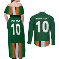 Custom Ivory Coast National Football Couples Matching Off Shoulder Maxi Dress and Long Sleeve Button Shirt Les Elephants-Striped Sport Style - Wonder Print Shop