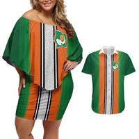 Custom Ivory Coast National Football Couples Matching Off Shoulder Short Dress and Hawaiian Shirt Les Elephants-Striped Sport Style - Wonder Print Shop