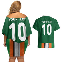 Custom Ivory Coast National Football Couples Matching Off Shoulder Short Dress and Hawaiian Shirt Les Elephants-Striped Sport Style - Wonder Print Shop