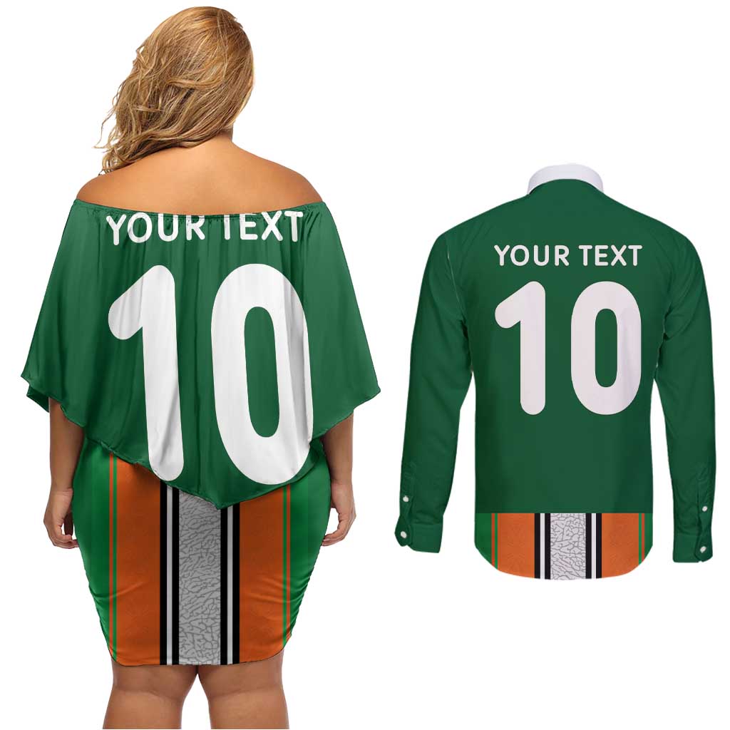 Custom Ivory Coast National Football Couples Matching Off Shoulder Short Dress and Long Sleeve Button Shirt Les Elephants-Striped Sport Style - Wonder Print Shop