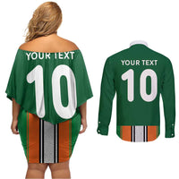 Custom Ivory Coast National Football Couples Matching Off Shoulder Short Dress and Long Sleeve Button Shirt Les Elephants-Striped Sport Style - Wonder Print Shop