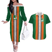 Custom Ivory Coast National Football Couples Matching Off The Shoulder Long Sleeve Dress and Hawaiian Shirt Les Elephants-Striped Sport Style - Wonder Print Shop