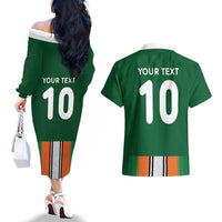Custom Ivory Coast National Football Couples Matching Off The Shoulder Long Sleeve Dress and Hawaiian Shirt Les Elephants-Striped Sport Style - Wonder Print Shop