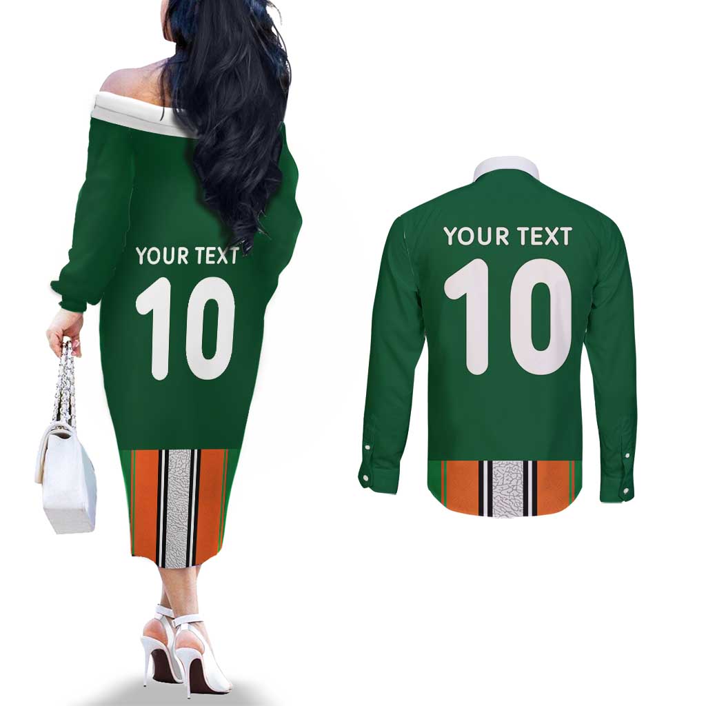 Custom Ivory Coast National Football Couples Matching Off The Shoulder Long Sleeve Dress and Long Sleeve Button Shirt Les Elephants-Striped Sport Style - Wonder Print Shop