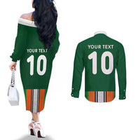 Custom Ivory Coast National Football Couples Matching Off The Shoulder Long Sleeve Dress and Long Sleeve Button Shirt Les Elephants-Striped Sport Style - Wonder Print Shop