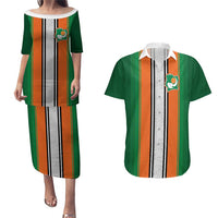 Custom Ivory Coast National Football Couples Matching Puletasi and Hawaiian Shirt Les Elephants-Striped Sport Style - Wonder Print Shop