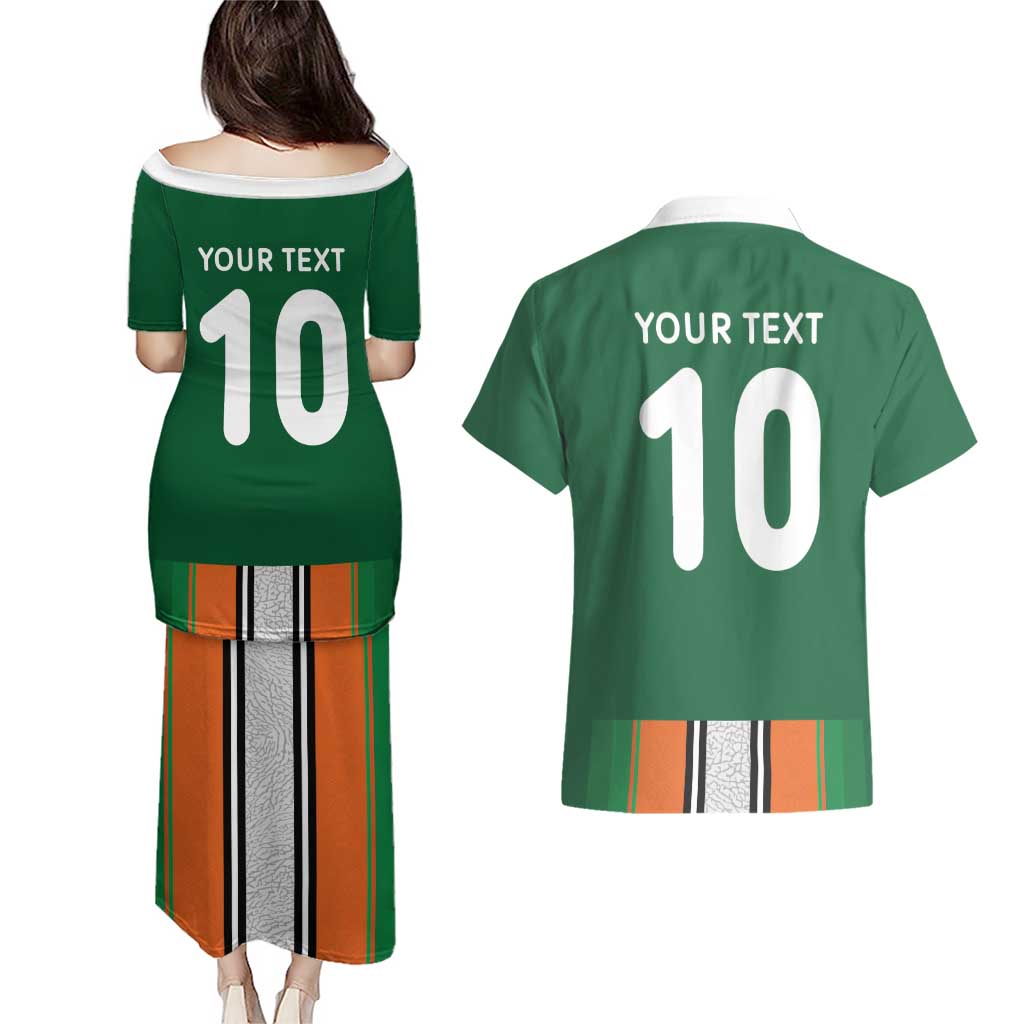 Custom Ivory Coast National Football Couples Matching Puletasi and Hawaiian Shirt Les Elephants-Striped Sport Style - Wonder Print Shop