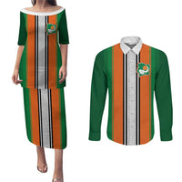 Custom Ivory Coast National Football Couples Matching Puletasi and Long Sleeve Button Shirt Les Elephants-Striped Sport Style - Wonder Print Shop