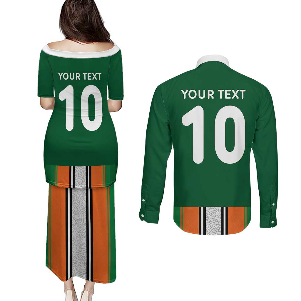 Custom Ivory Coast National Football Couples Matching Puletasi and Long Sleeve Button Shirt Les Elephants-Striped Sport Style - Wonder Print Shop