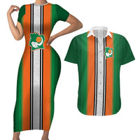 Custom Ivory Coast National Football Couples Matching Short Sleeve Bodycon Dress and Hawaiian Shirt Les Elephants-Striped Sport Style - Wonder Print Shop