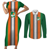 Custom Ivory Coast National Football Couples Matching Short Sleeve Bodycon Dress and Long Sleeve Button Shirt Les Elephants-Striped Sport Style - Wonder Print Shop