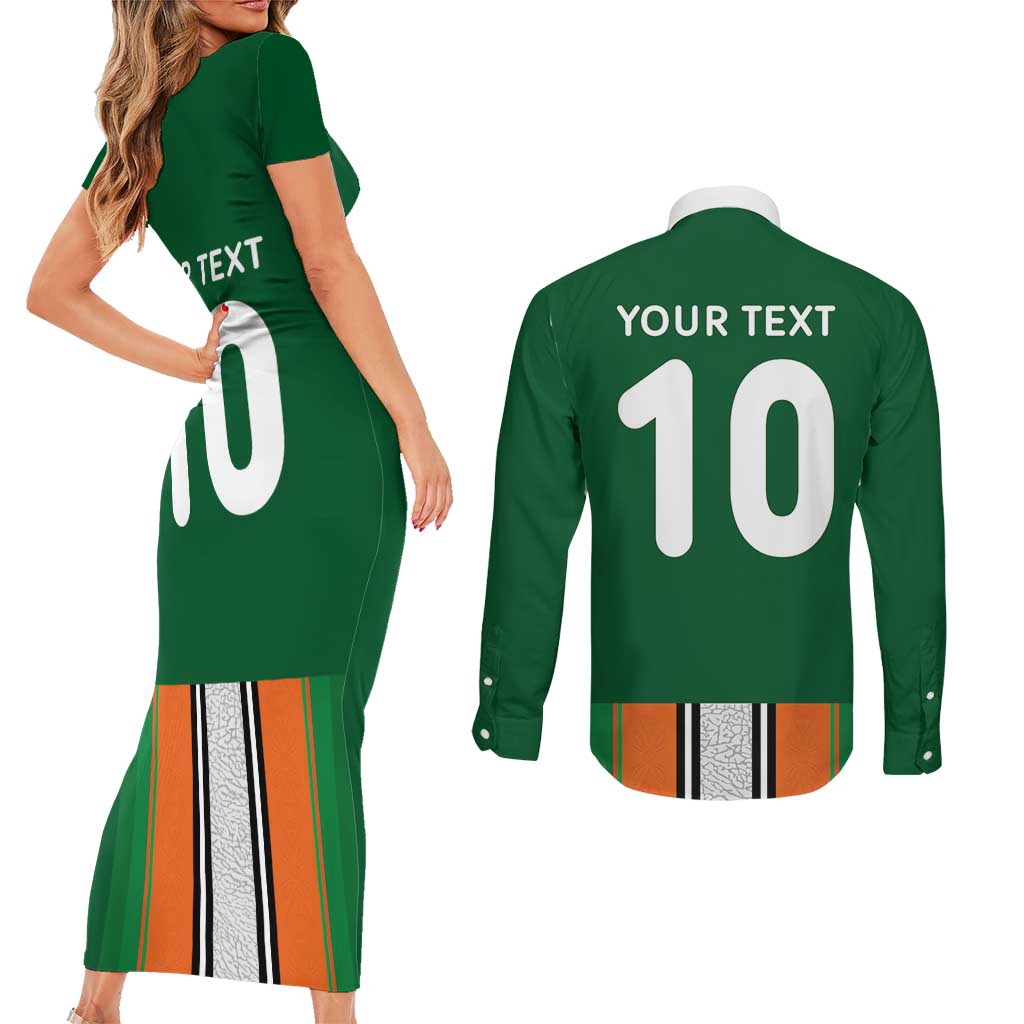 Custom Ivory Coast National Football Couples Matching Short Sleeve Bodycon Dress and Long Sleeve Button Shirt Les Elephants-Striped Sport Style - Wonder Print Shop