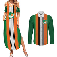 Custom Ivory Coast National Football Couples Matching Summer Maxi Dress and Long Sleeve Button Shirt Les Elephants-Striped Sport Style - Wonder Print Shop