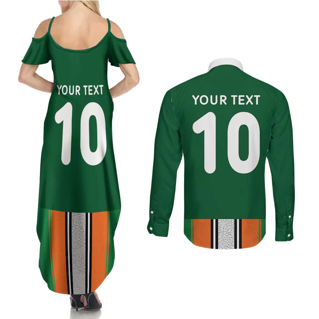 Custom Ivory Coast National Football Couples Matching Summer Maxi Dress and Long Sleeve Button Shirt Les Elephants-Striped Sport Style - Wonder Print Shop