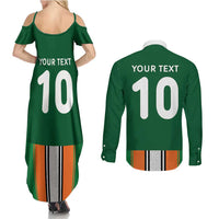 Custom Ivory Coast National Football Couples Matching Summer Maxi Dress and Long Sleeve Button Shirt Les Elephants-Striped Sport Style - Wonder Print Shop