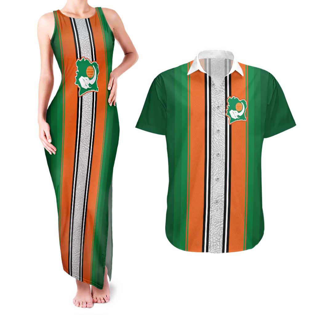 Custom Ivory Coast National Football Couples Matching Tank Maxi Dress and Hawaiian Shirt Les Elephants-Striped Sport Style - Wonder Print Shop