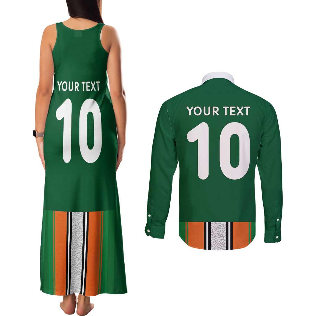 Custom Ivory Coast National Football Couples Matching Tank Maxi Dress and Long Sleeve Button Shirt Les Elephants-Striped Sport Style - Wonder Print Shop