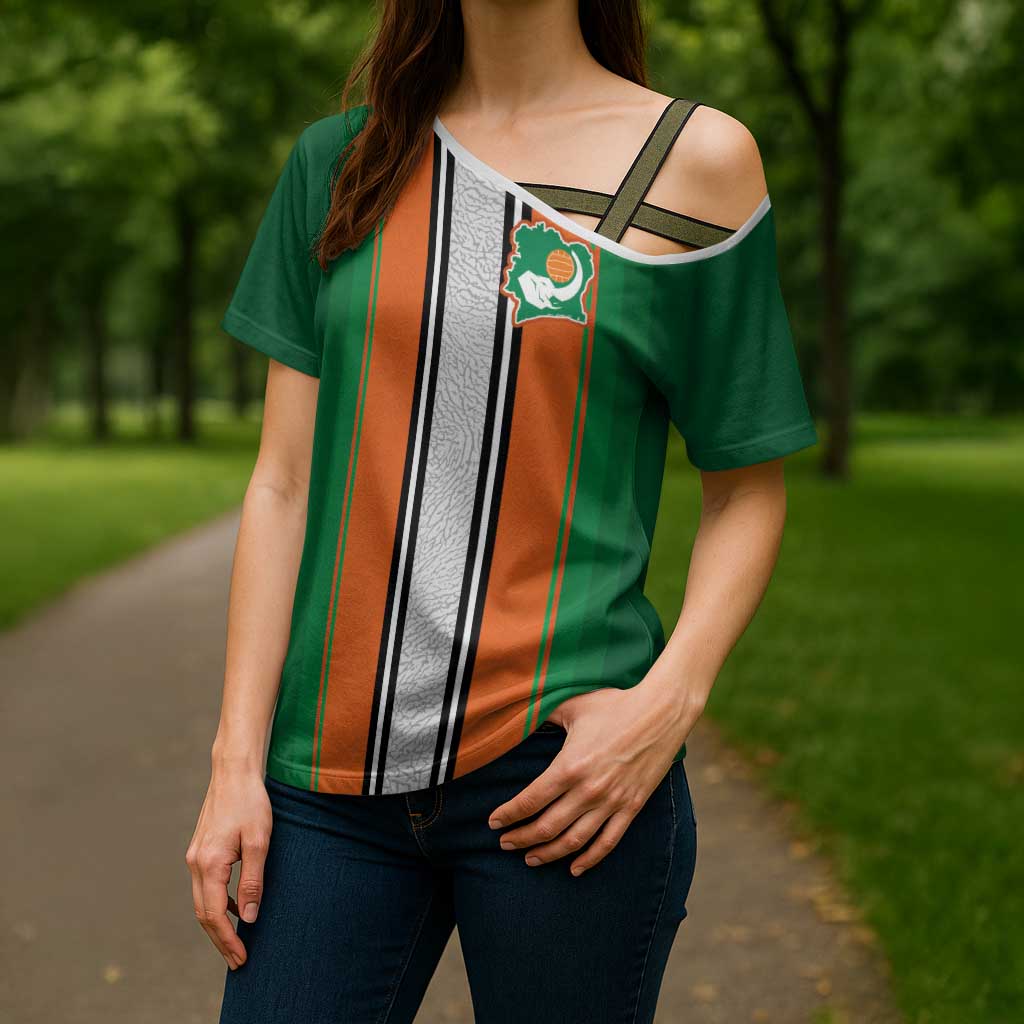 Custom Ivory Coast National Football Cross Shoulder Shirt Les Elephants-Striped Sport Style - Wonder Print Shop
